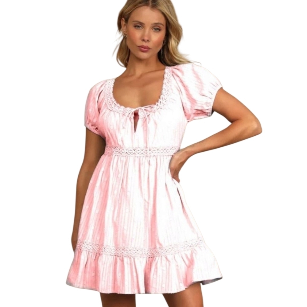 Lulus So Darklling Light Pink Dotted Short Sleeve Mini Dress NWT